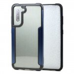 Wholesale Clear Iron Armor Hybrid Chrome Case for Samsung Galaxy S21 FE [2021] (Navy Blue)